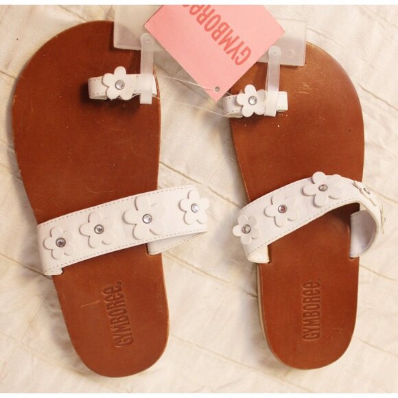 NEW 2007 Gymboree Parisian Rose White Sandals Thongs Flowers Slip On Flip Flops - Picture 1 of 7